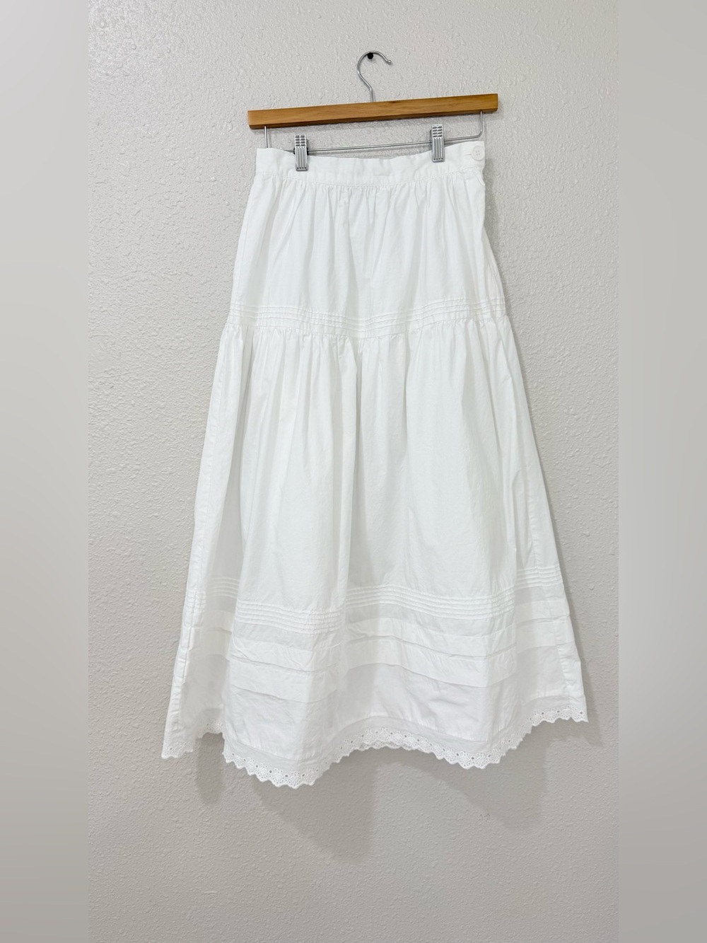 o.p.t Beth Cotton Skirt White Size 2 Tiered Eyelet Maxi Midi Cottagecore XS-S - Picture 2 of 10